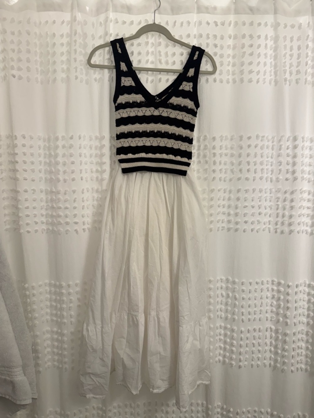 Elan Black and White Striped Knit Top Maxi Dress